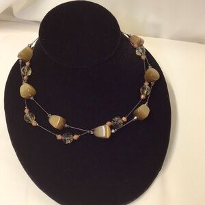 Lia Sophia Two Strand Tiger's eye & smokey crystals on black metal Necklace